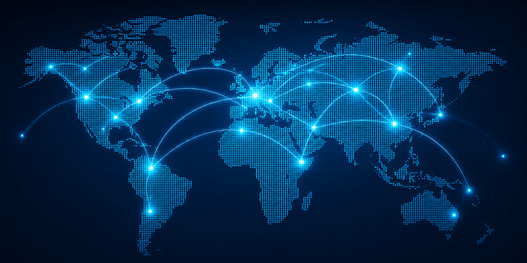 Global trade network map representing international export reach